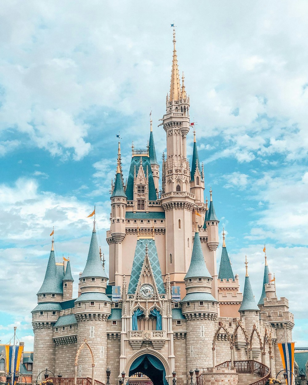 Cinderella Castle beneath a bright blue sky